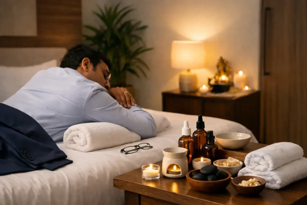 Back and neck pain relief massage at home service in Noida apartment setting